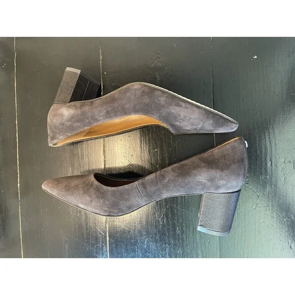Women's Pointed Toe Block Heel Pumps - Gray Suede - Picture 6 of 9